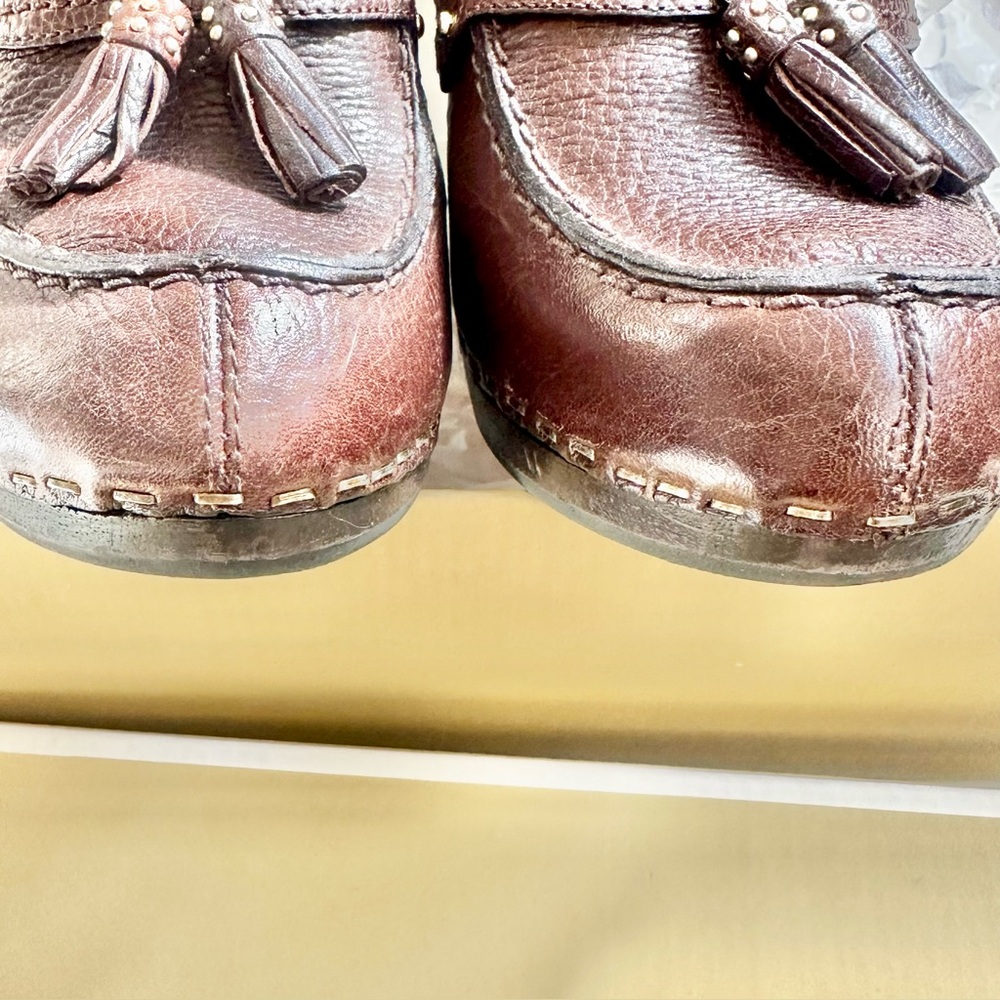 Michael Kors Chocolate Brown Leather San Antonio Mules with Tassels and Box - Picture 6 of 10